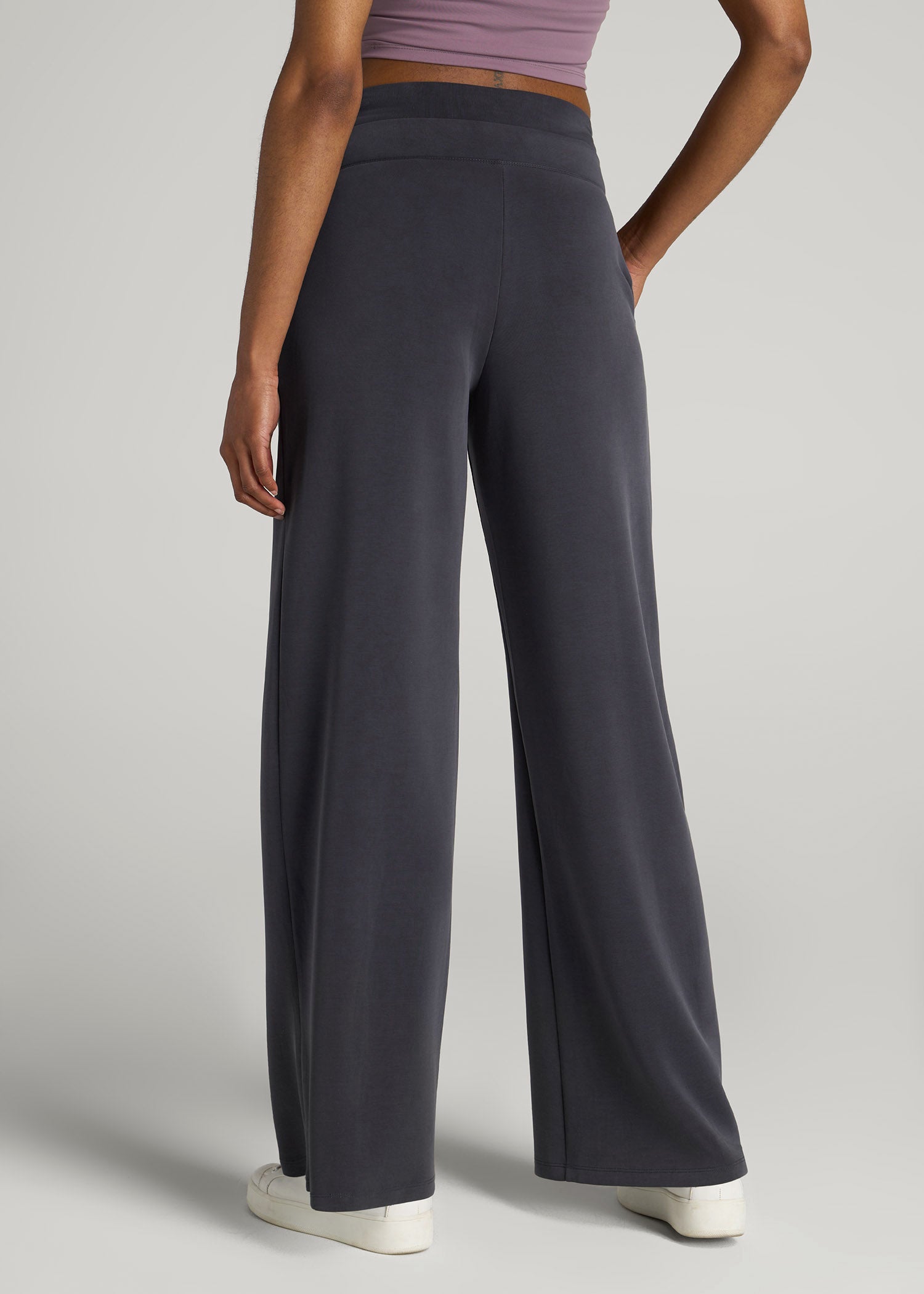 American Tall Women Soft Motion Wide Leg Ultra High Rise Pant for Tall Women in Charcoal Rinse