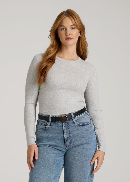American Tall Women FITTED Ribbed Long Sleeve Tee for Tall Women in Grey Mix