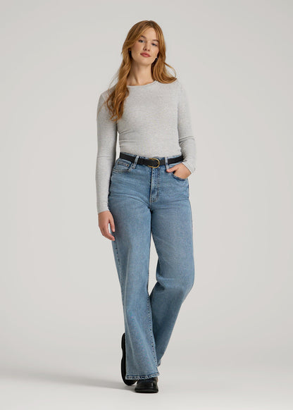 American Tall Women FITTED Ribbed Long Sleeve Tee for Tall Women in Grey Mix