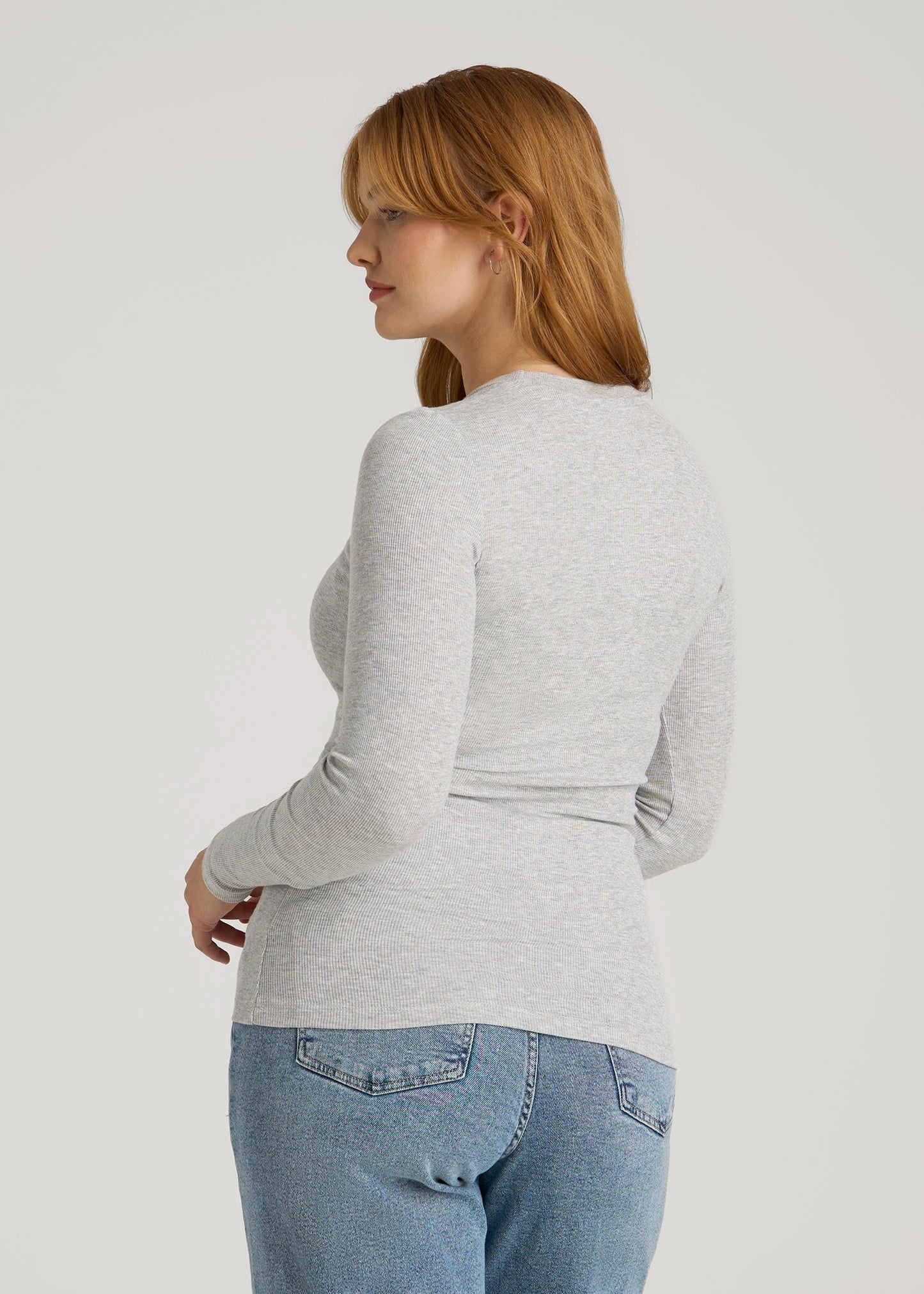 American Tall Women FITTED Ribbed Long Sleeve Tee for Tall Women in Grey Mix