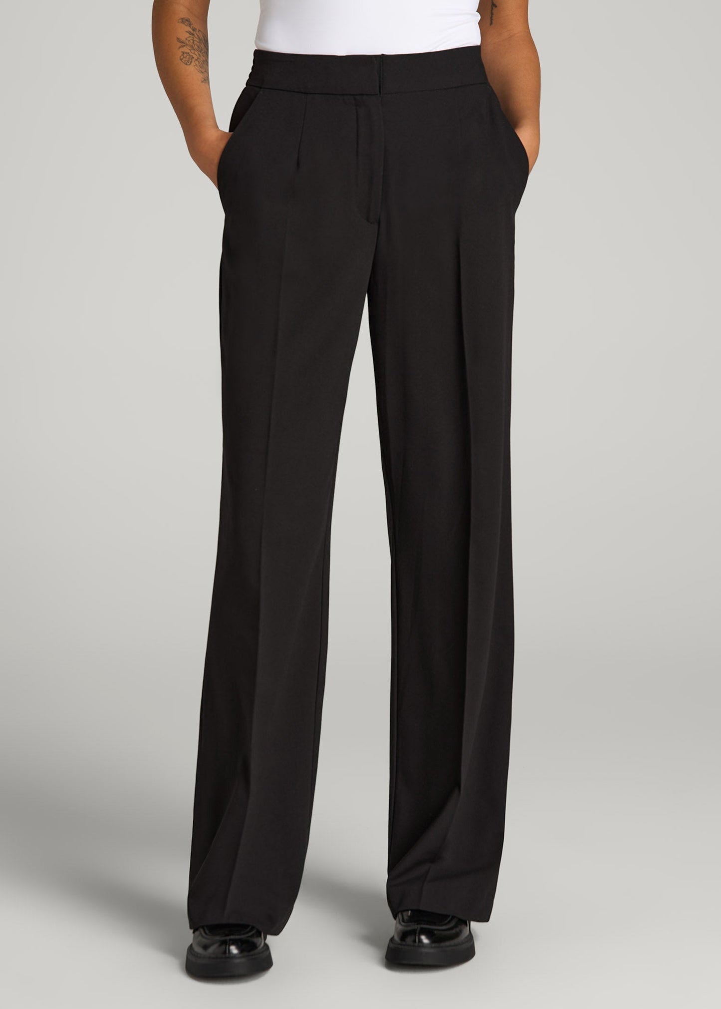 American Tall Women Flat Front Wide Leg Dress Pants for Tall Women in Black