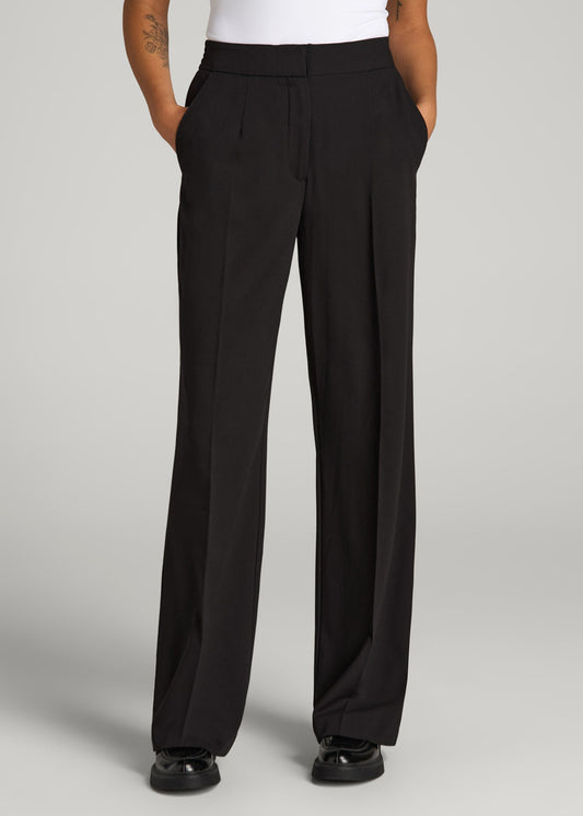 American Tall Women Flat Front Wide Leg Dress Pants for Tall Women in Black
