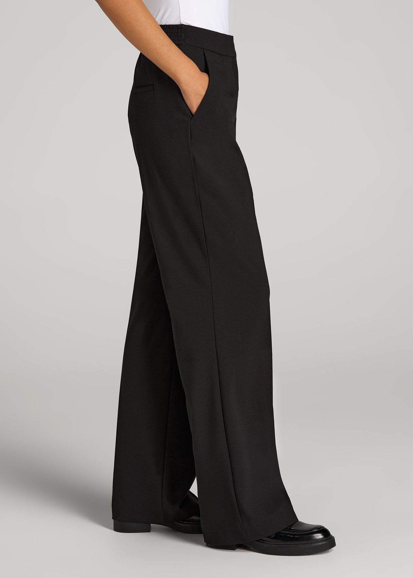 American Tall Women Flat Front Wide Leg Dress Pants for Tall Women in Black