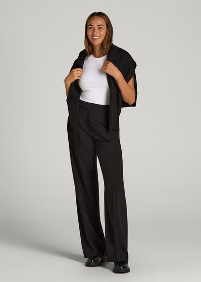 American Tall Women Flat Front Wide Leg Dress Pants for Tall Women in Black