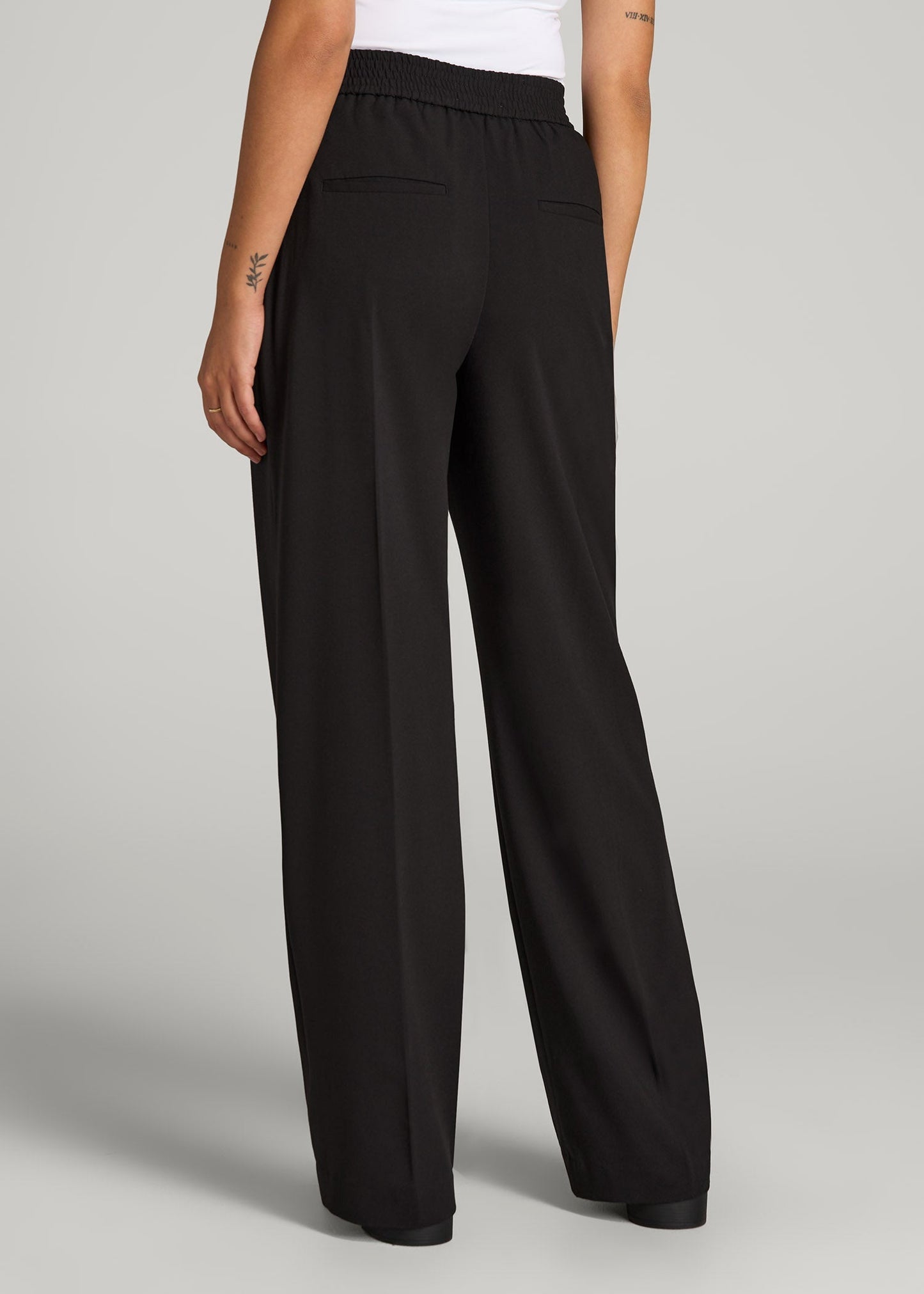 American Tall Women Flat Front Wide Leg Dress Pants for Tall Women in Black