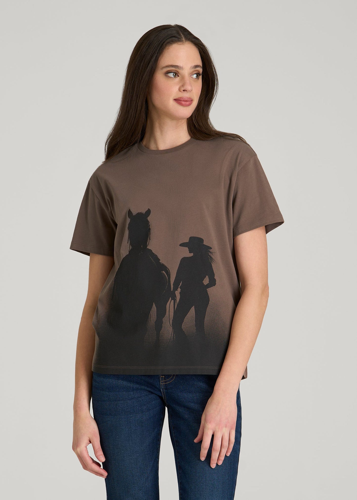 American Tall Women Equestrian Graphic Tee for Tall Women in Brown