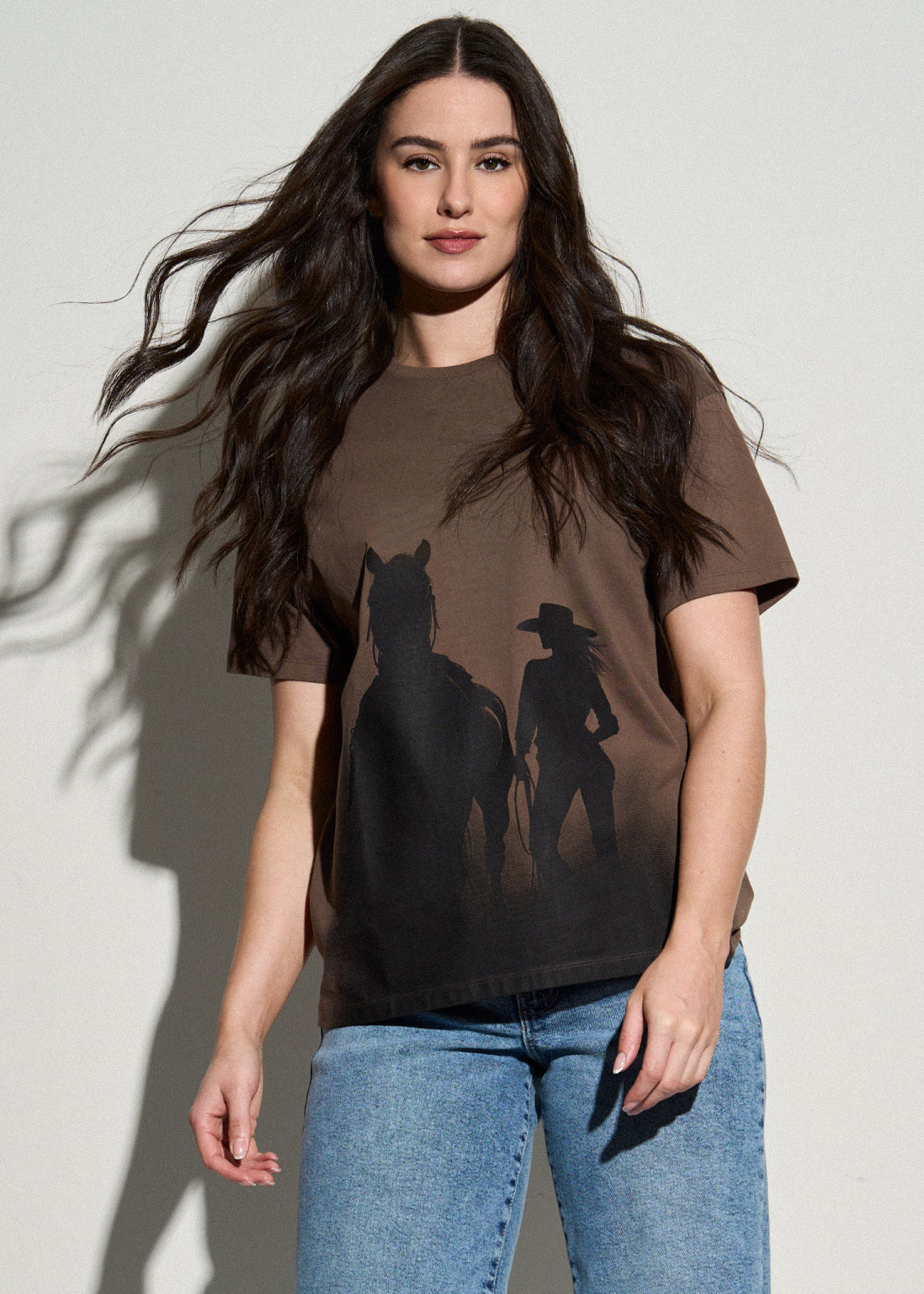 American Tall Women Equestrian Graphic Tee for Tall Women in Brown