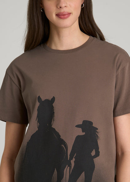 American Tall Women Equestrian Graphic Tee for Tall Women in Brown