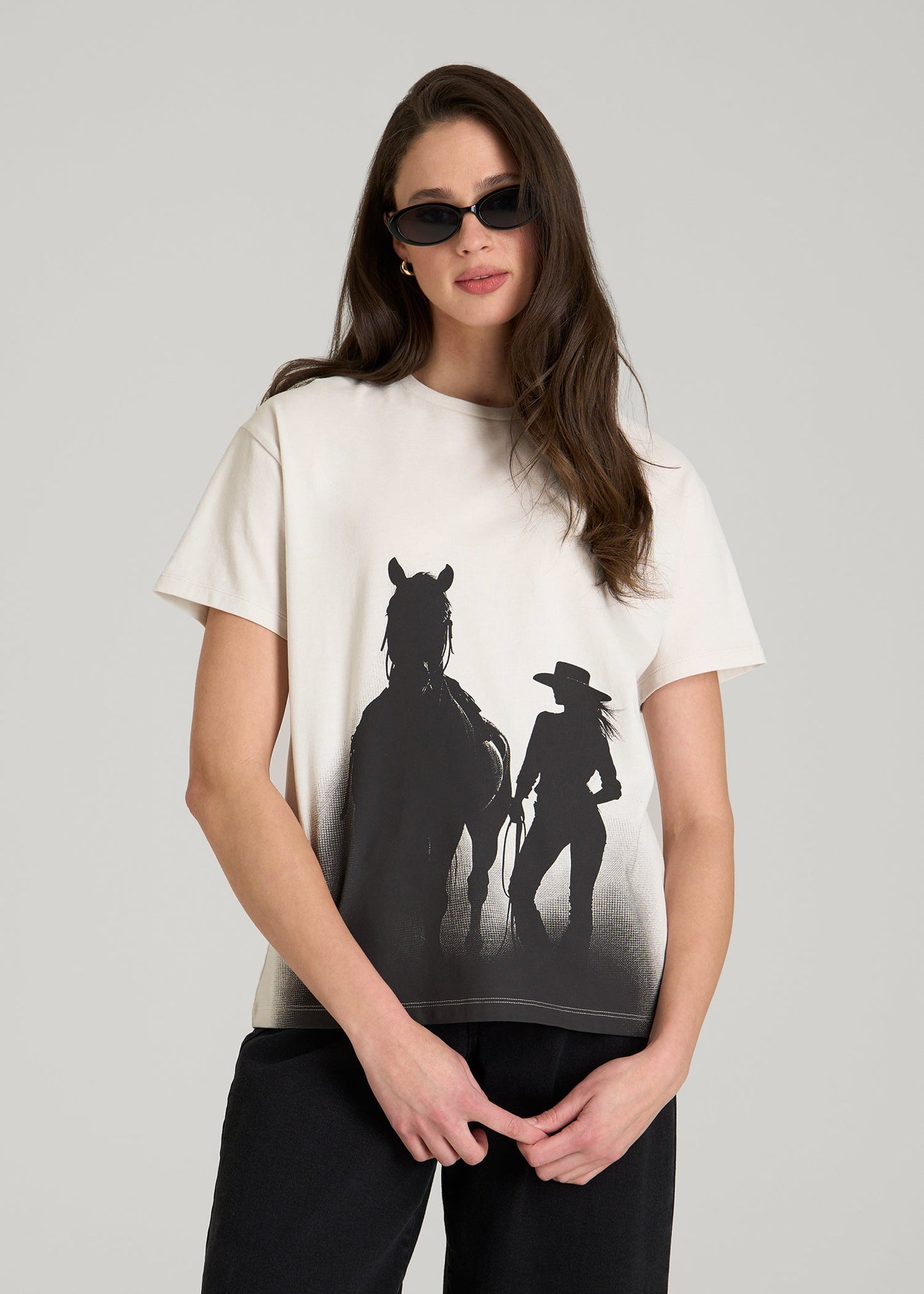 American Tall Women Equestrian Graphic Tee for Tall Women in Sand