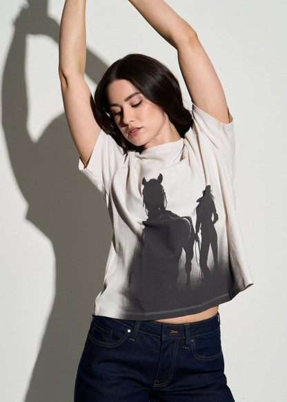 American Tall Women Equestrian Graphic Tee for Tall Women in Sand