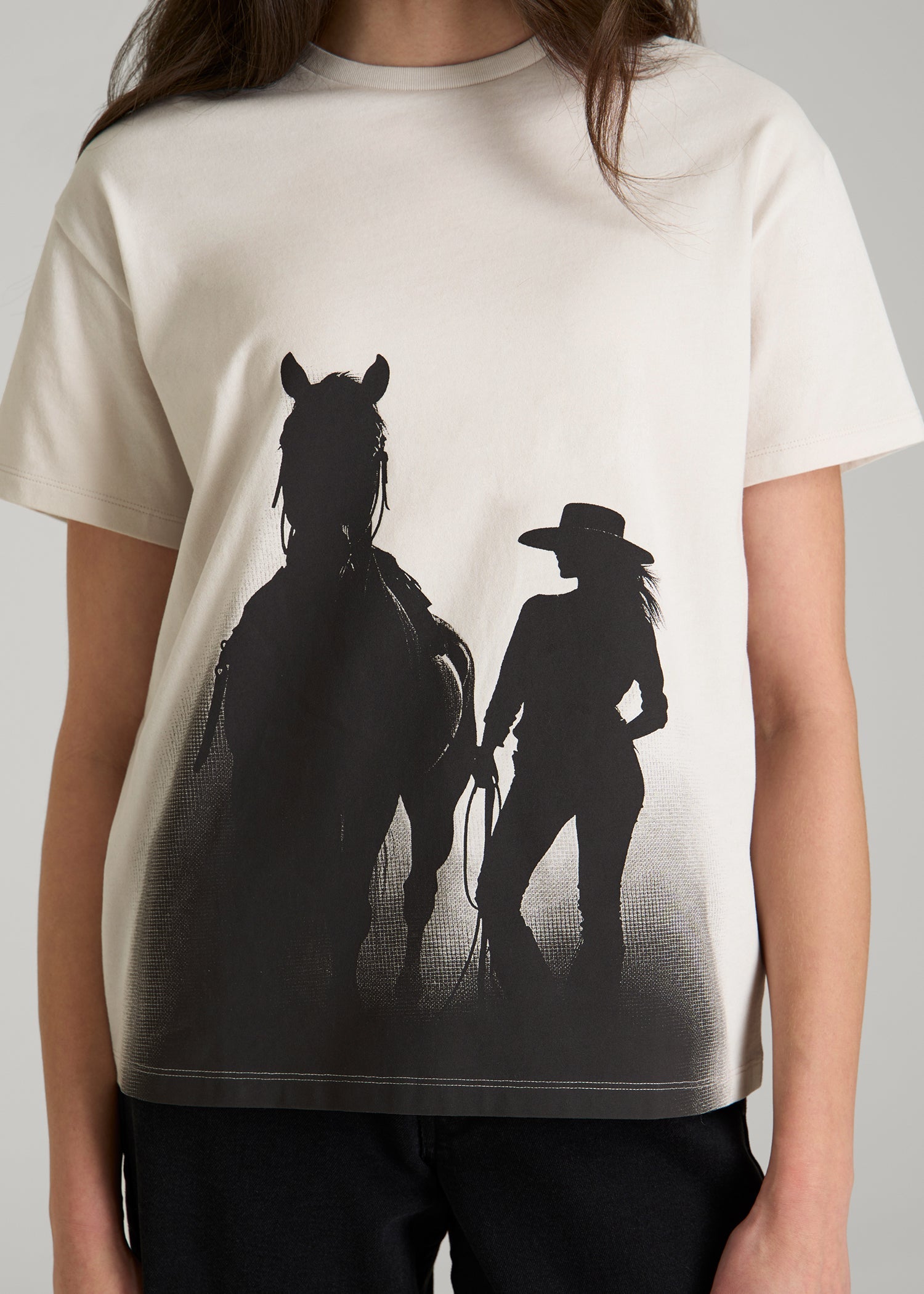 American Tall Women Equestrian Graphic Tee for Tall Women in Sand