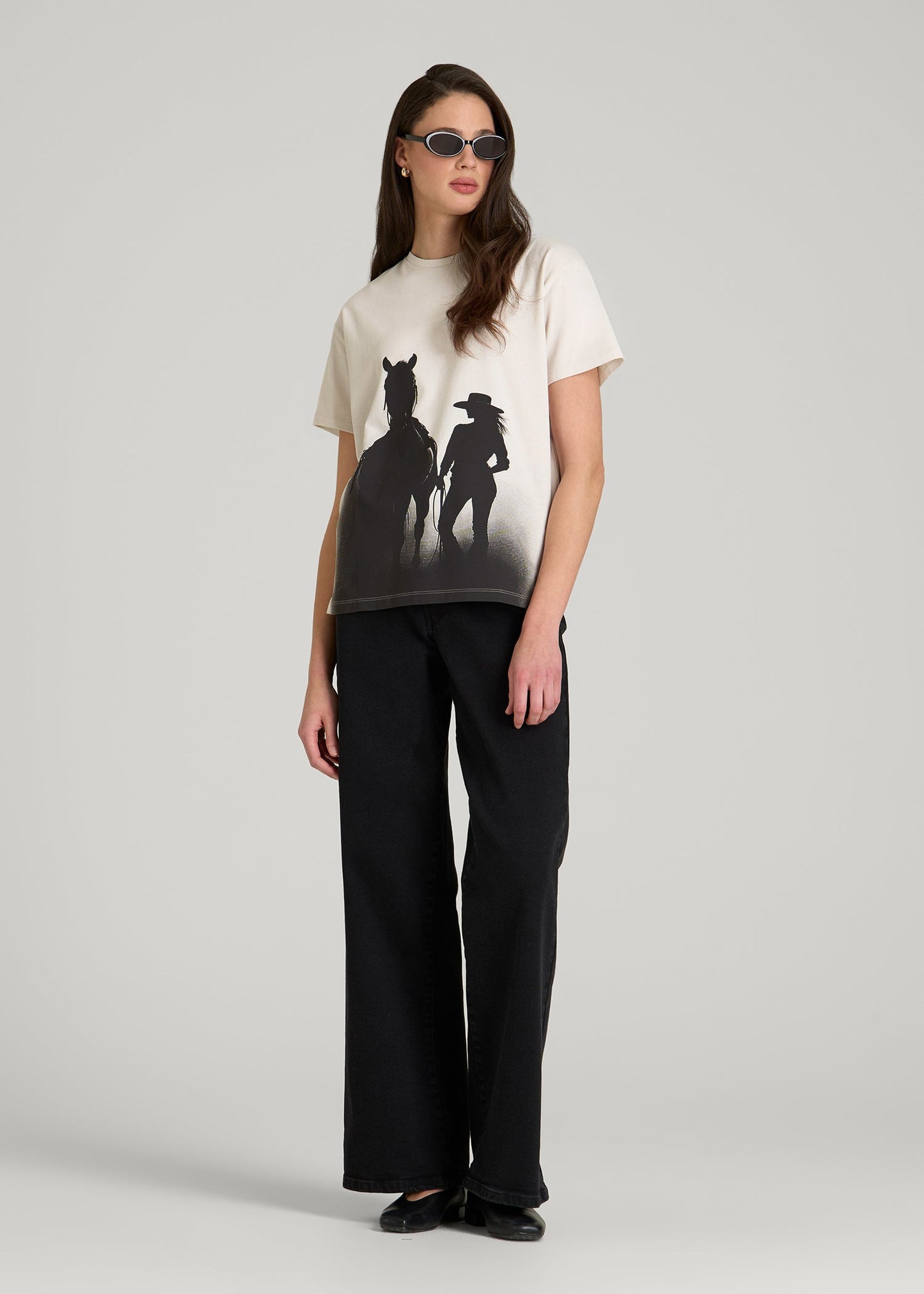 American Tall Women Equestrian Graphic Tee for Tall Women in Sand