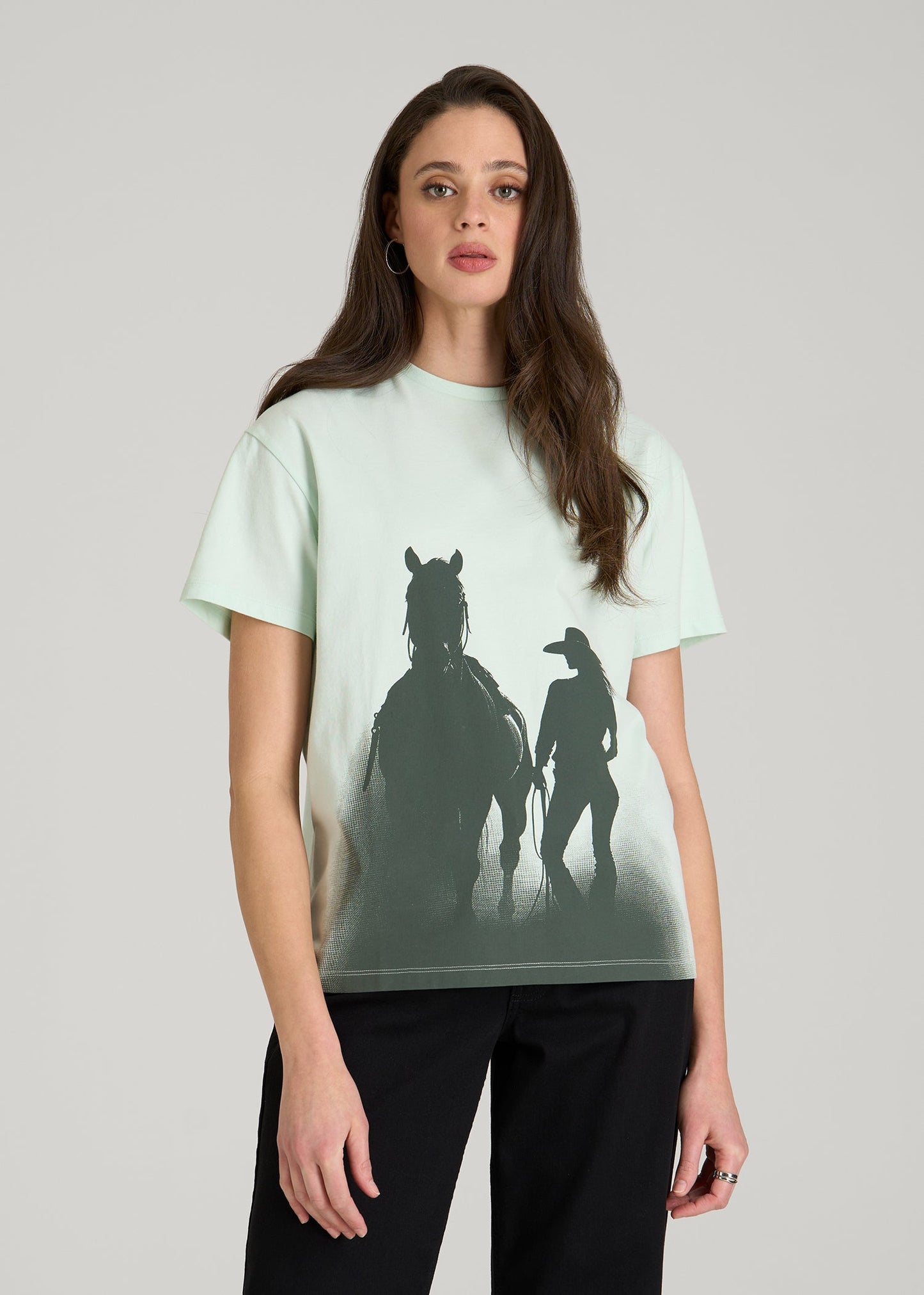 American Tall Women Equestrian Graphic Tee for Tall Women in Blue