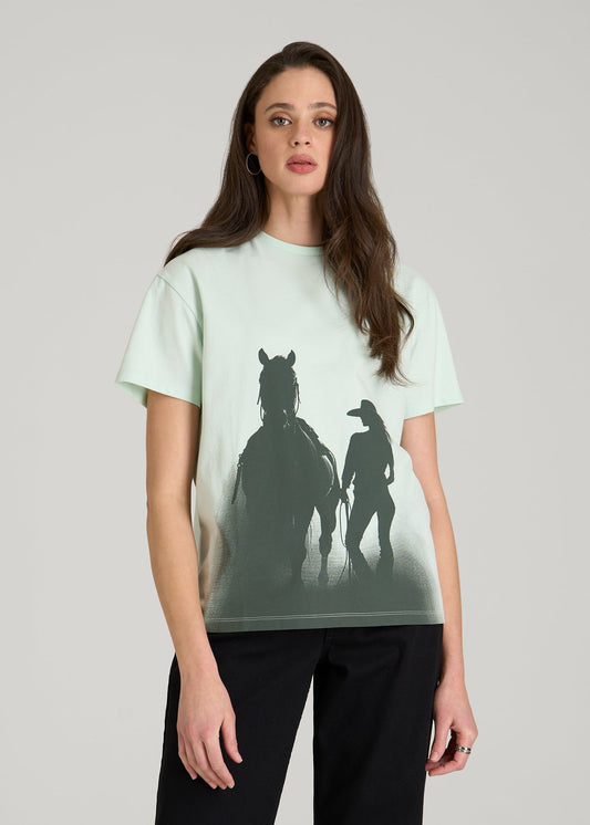 American Tall Women Equestrian Graphic Tee for Tall Women in Blue