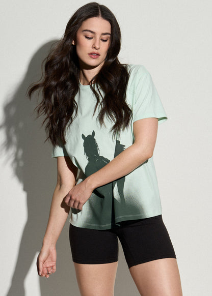 American Tall Women Equestrian Graphic Tee for Tall Women in Blue