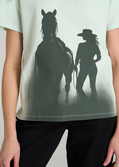 American Tall Women Equestrian Graphic Tee for Tall Women in Blue