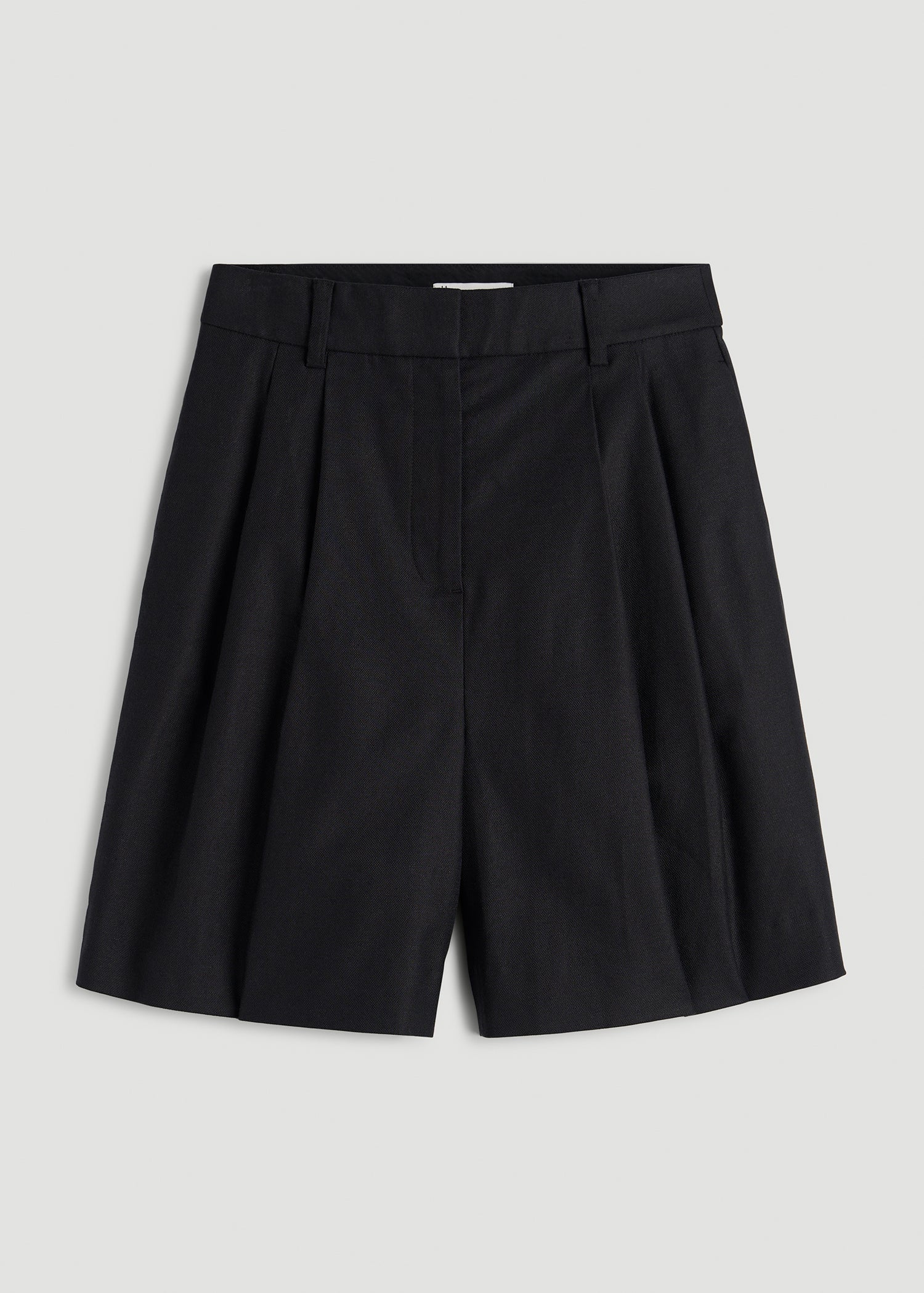American Tall Women Stretch Cotton Linen Blend Pleated Shorts for Tall Women in Black