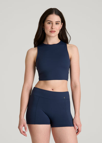 American Tall Women Cropped Swim Tank for Tall Women in Navy Blue
