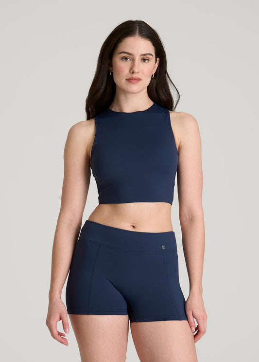 American Tall Women Cropped Swim Tank for Tall Women in Navy Blue