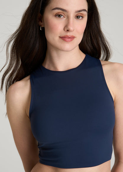 American Tall Women Cropped Swim Tank for Tall Women in Navy Blue