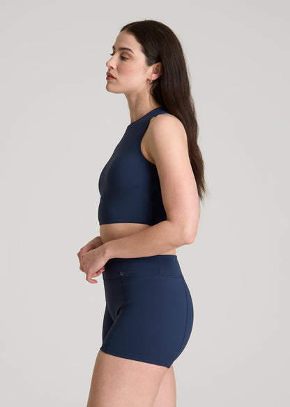 American Tall Women Cropped Swim Tank for Tall Women in Navy Blue