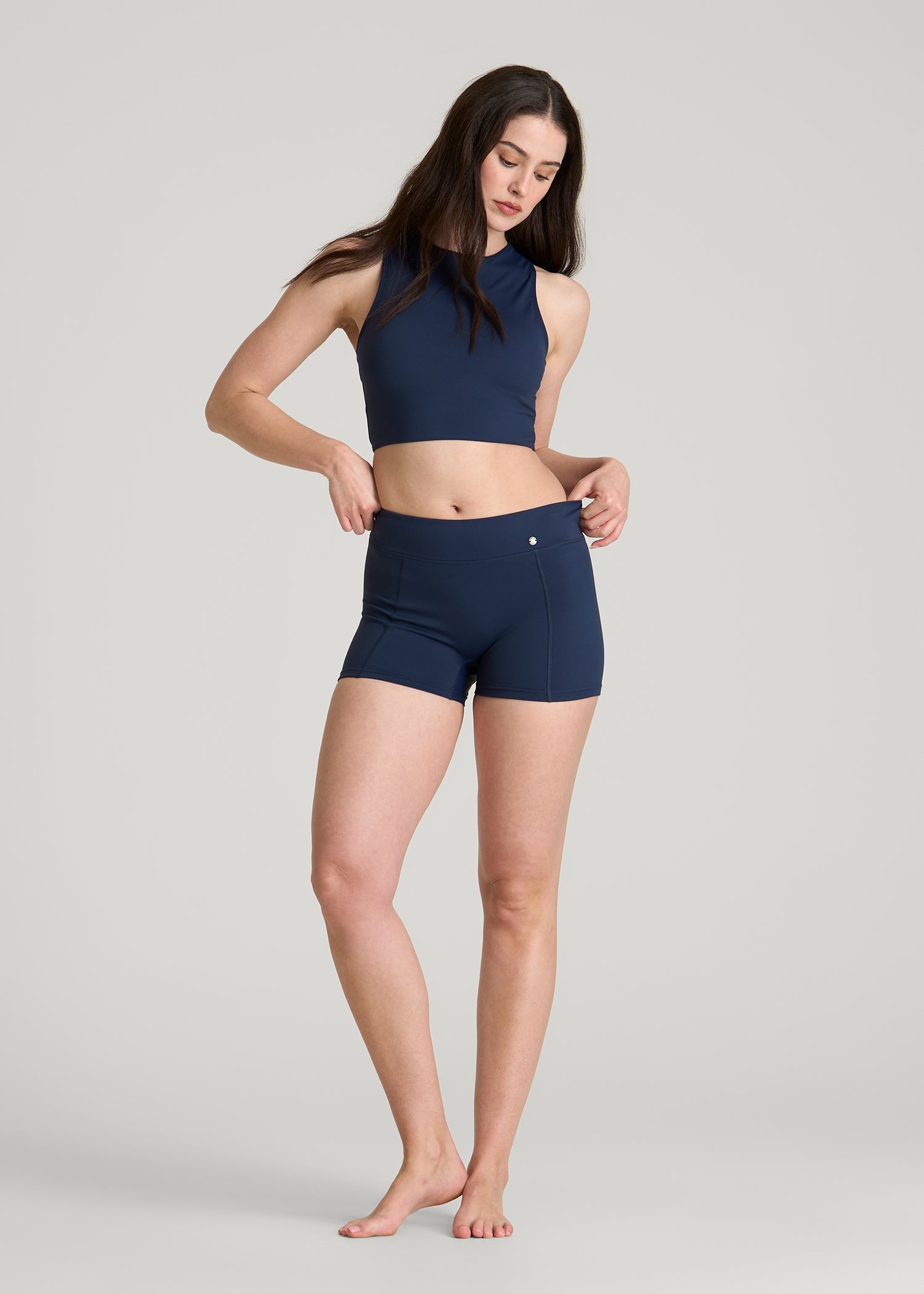 American Tall Women Cropped Swim Tank for Tall Women in Navy Blue