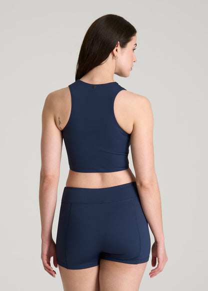 American Tall Women Cropped Swim Tank for Tall Women in Navy Blue