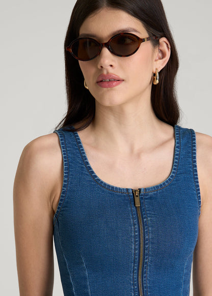 American Tall Women Short Denim Tank Dress for Tall Women in New Colorado Blue