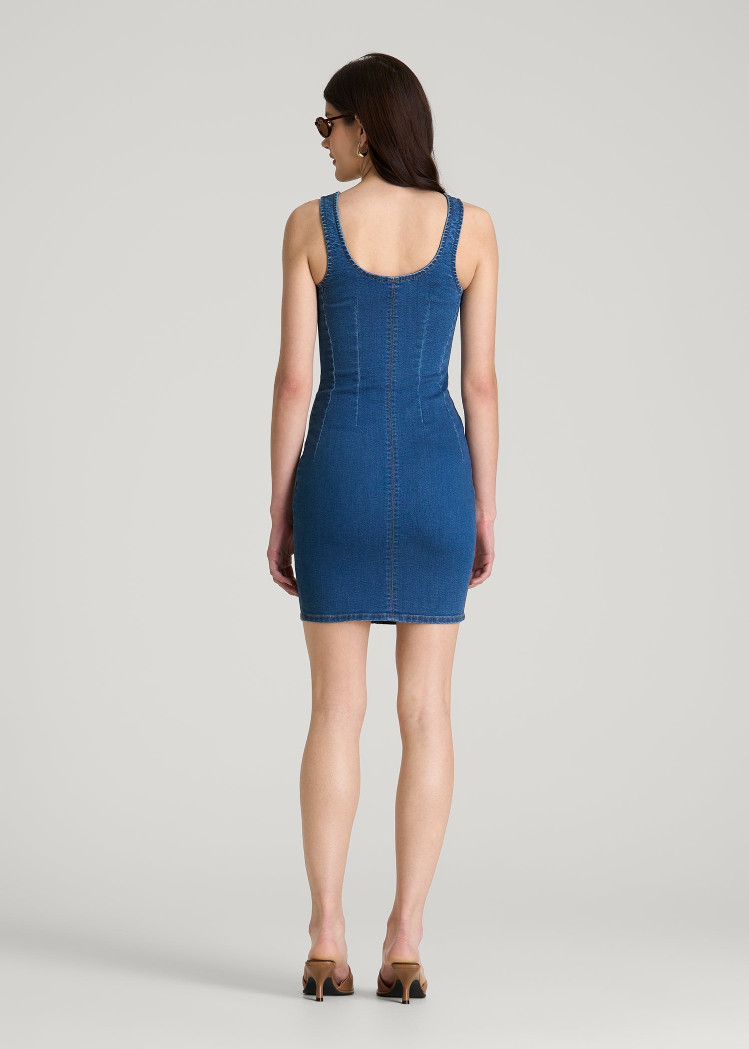 American Tall Women Short Denim Tank Dress for Tall Women in New Colorado Blue