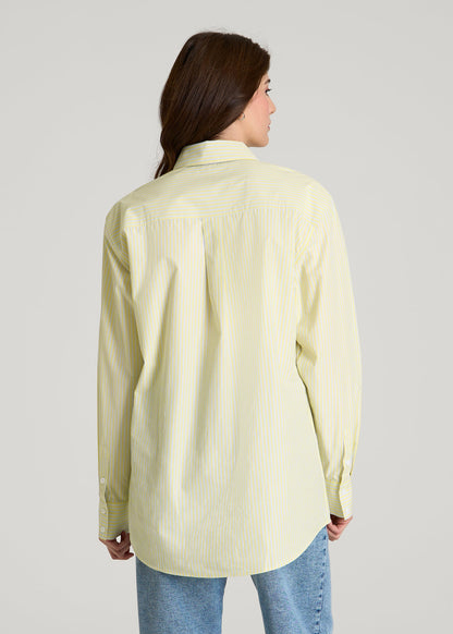 American Tall Women Oversized Poplin Button Shirt for Tall Women in Lemon Drop Stripe