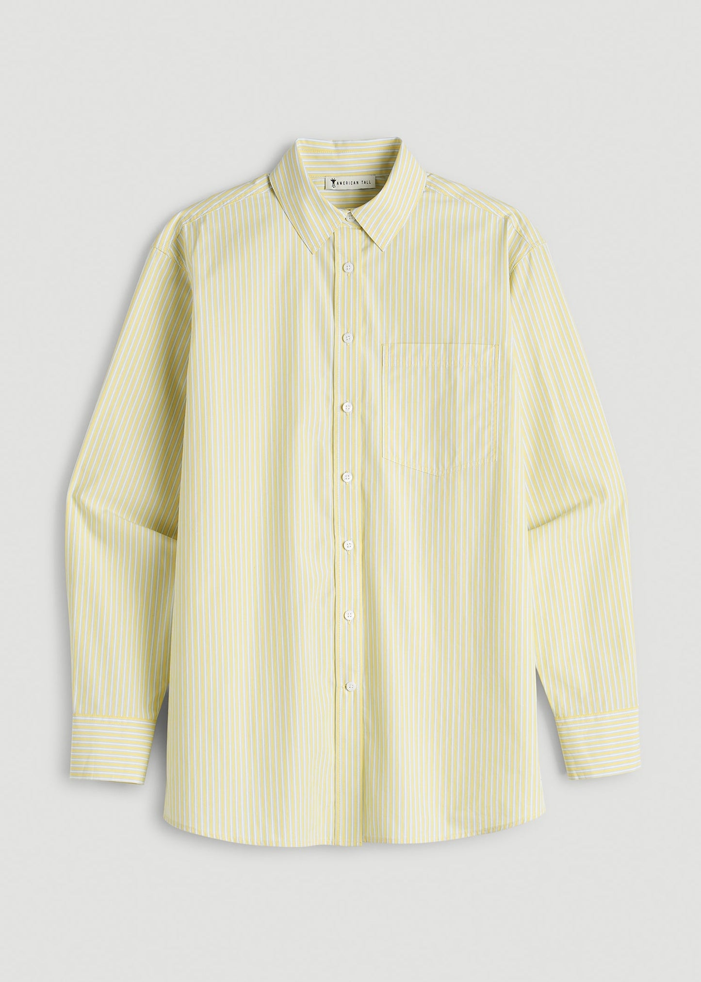 American Tall Women Oversized Poplin Button Shirt for Tall Women in Lemon Drop Stripe