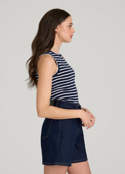 American Tall Women Sleeveless Knit Top for Tall Women in Bold Navy Stripe