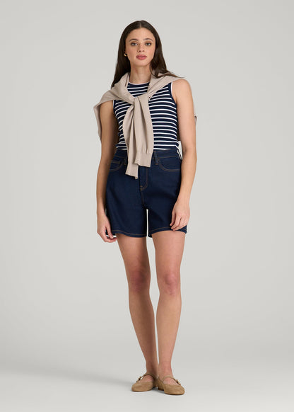 American Tall Women Sleeveless Knit Top for Tall Women in Bold Navy Stripe