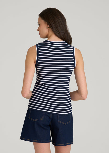 American Tall Women Sleeveless Knit Top for Tall Women in Bold Navy Stripe