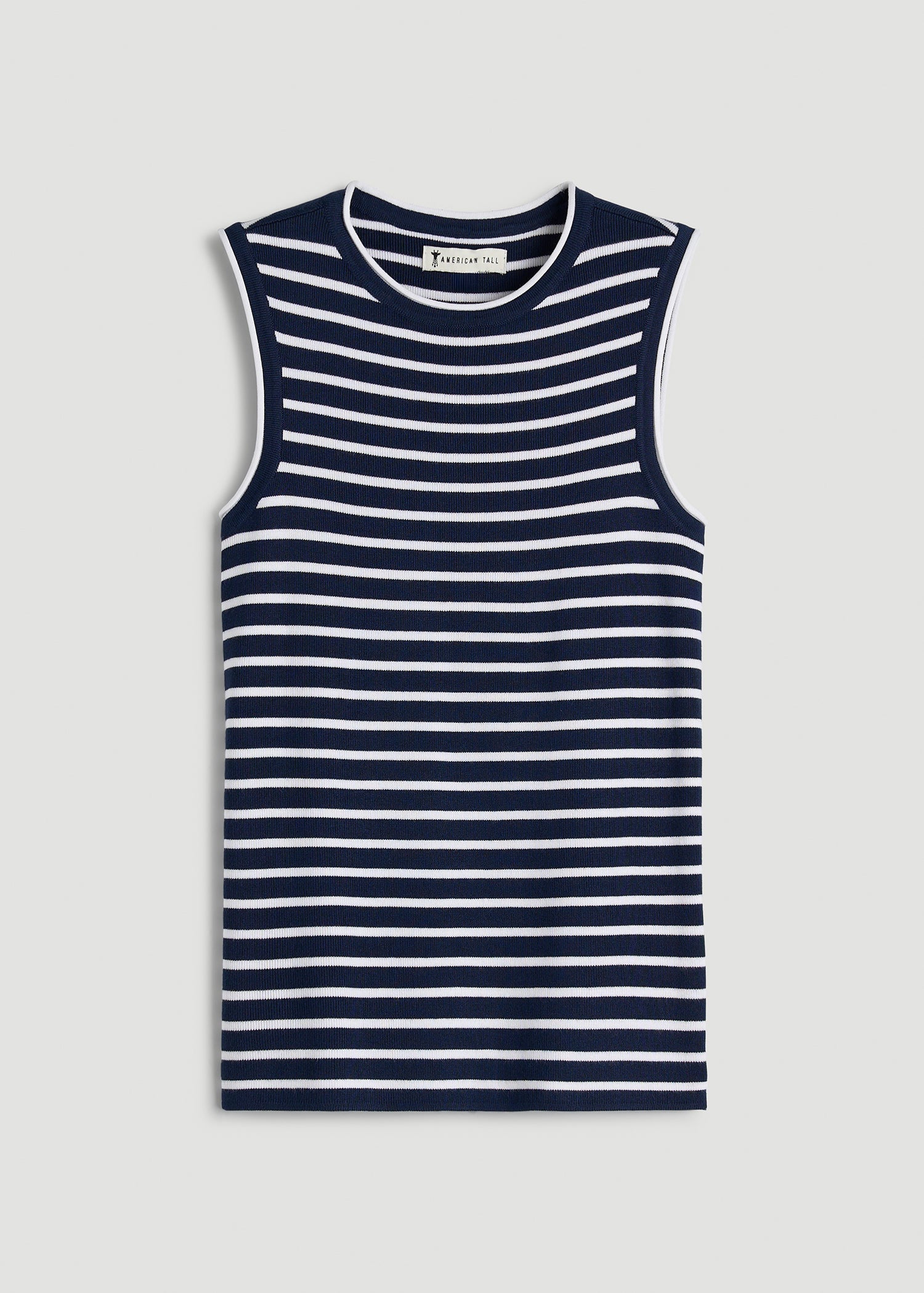 American Tall Women Sleeveless Knit Top for Tall Women in Bold Navy Stripe