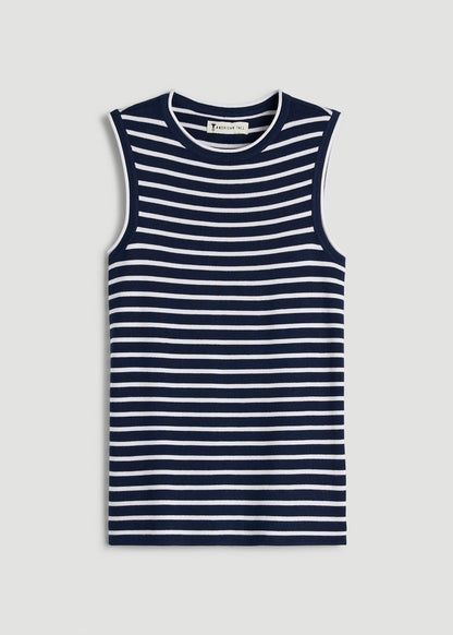 American Tall Women Sleeveless Knit Top for Tall Women in Bold Navy Stripe
