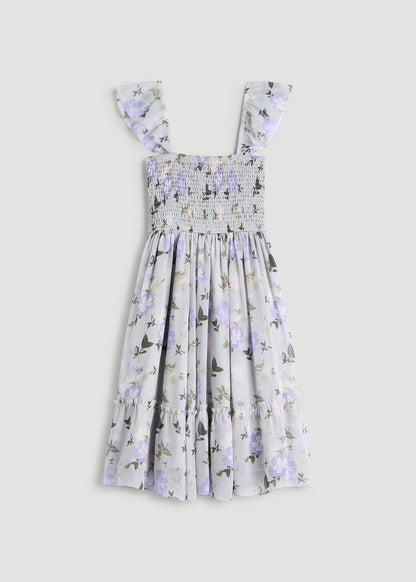 American Tall Women Chiffon Mini Gumdrop Dress for Tall Women in Grey and Lilac Floral