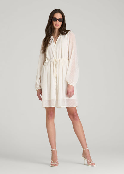 American Tall Women Peasant Chiffon Mini Dress for Tall Women in Antique White