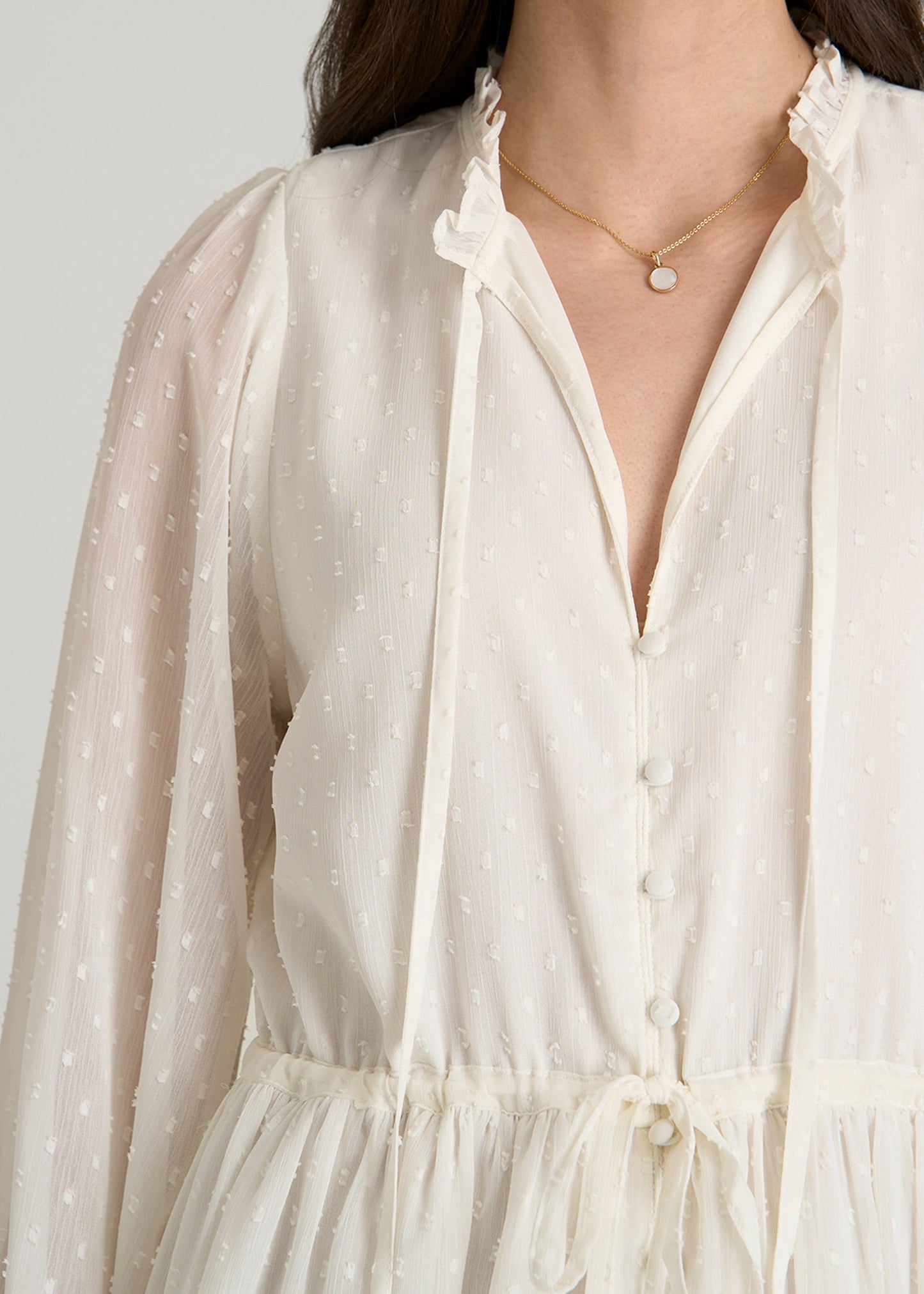 American Tall Women Peasant Chiffon Mini Dress for Tall Women in Antique White