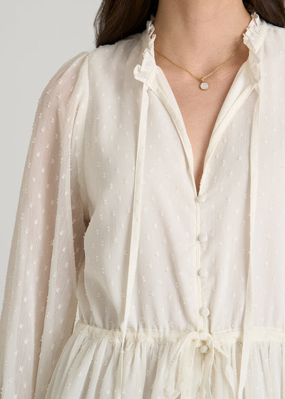 American Tall Women Peasant Chiffon Mini Dress for Tall Women in Antique White