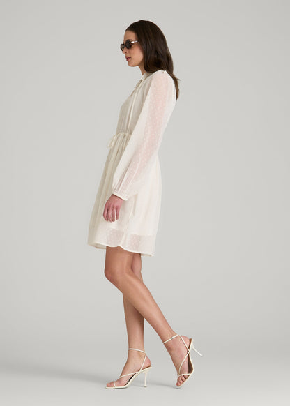 American Tall Women Peasant Chiffon Mini Dress for Tall Women in Antique White