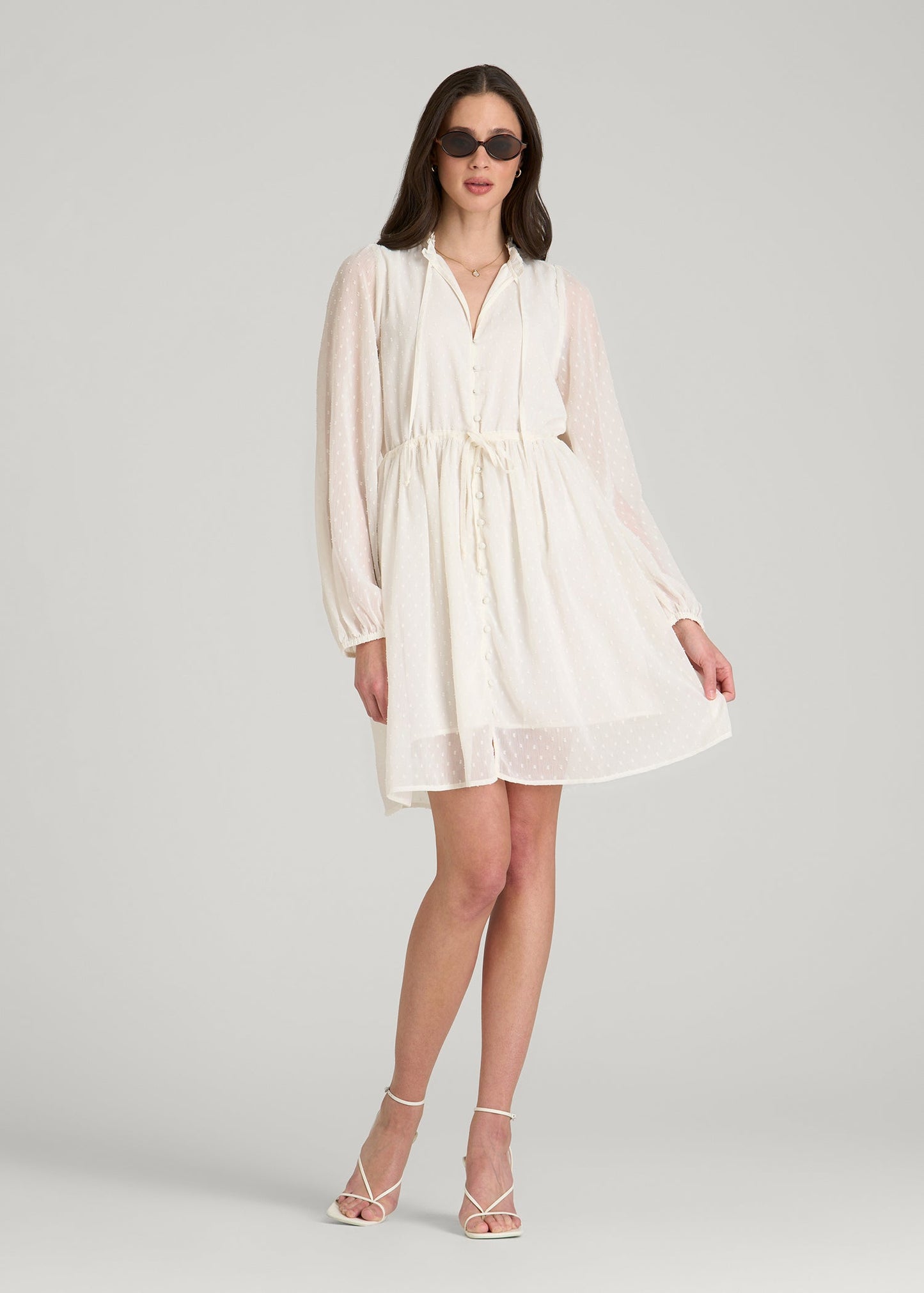 American Tall Women Peasant Chiffon Mini Dress for Tall Women in Antique White