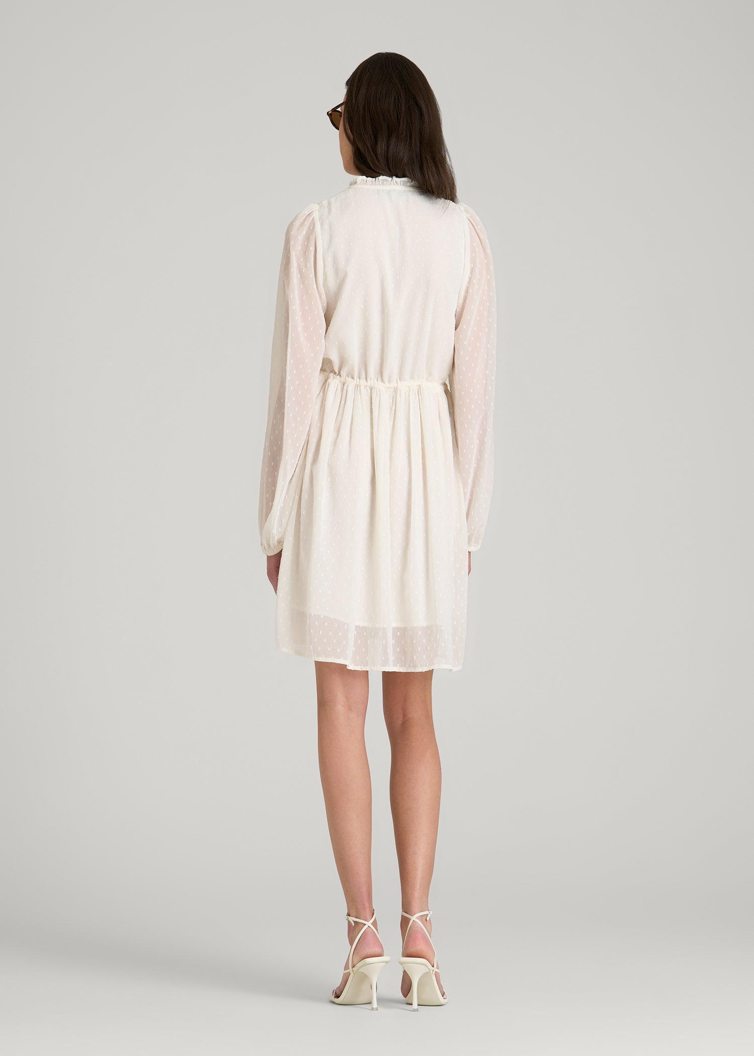 American Tall Women Peasant Chiffon Mini Dress for Tall Women in Antique White