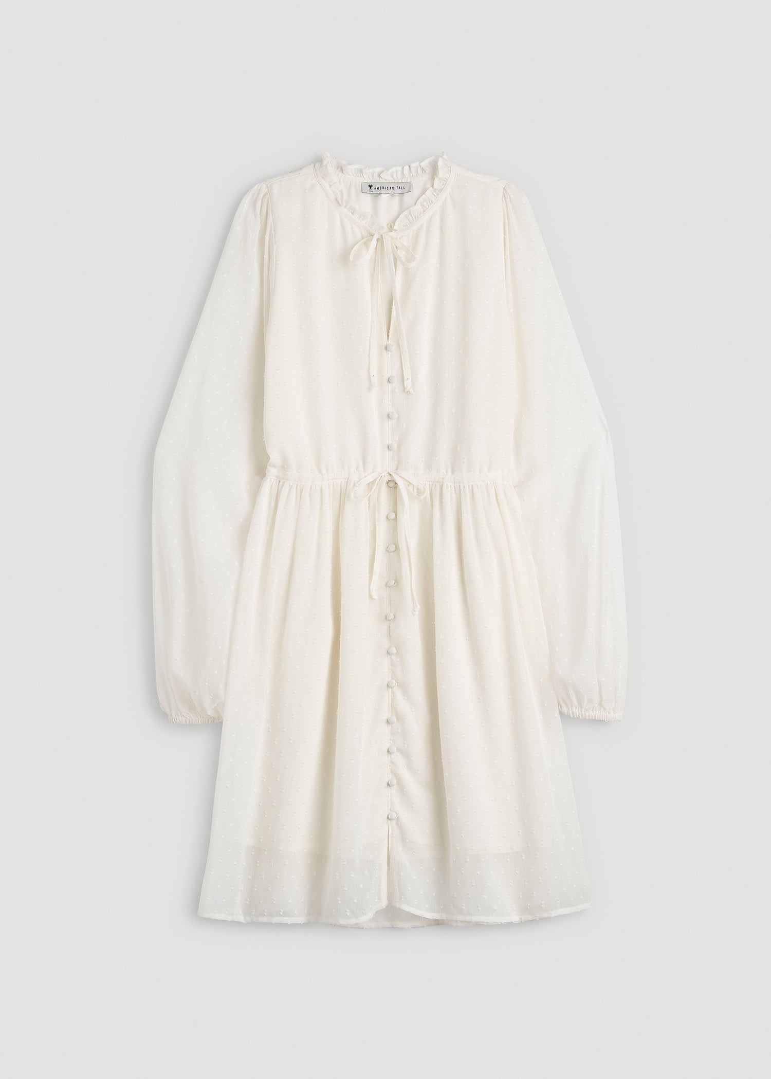 American Tall Women Peasant Chiffon Mini Dress for Tall Women in Antique White