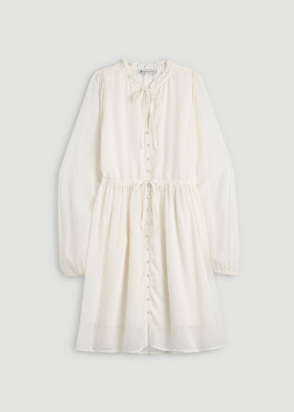 American Tall Women Peasant Chiffon Mini Dress for Tall Women in Antique White