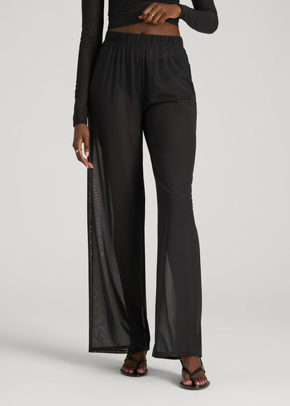 American Tall Women Power Mesh Wide-Leg Pants for Tall Women in Deep Black
