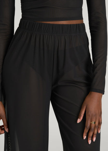 American Tall Women Power Mesh Wide-Leg Pants for Tall Women in Deep Black