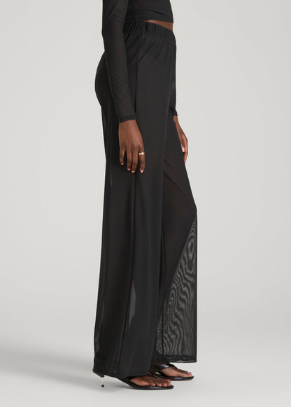 American Tall Women Power Mesh Wide-Leg Pants for Tall Women in Deep Black