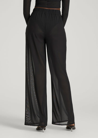 American Tall Women Power Mesh Wide-Leg Pants for Tall Women in Deep Black