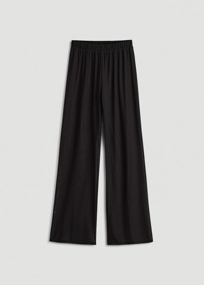 American Tall Women Power Mesh Wide-Leg Pants for Tall Women in Deep Black